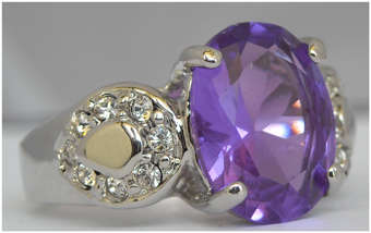 Simulated Amethyst and Simulated Diamond 18K White Gold Plated Ring - NO COMBINED POSTAGE