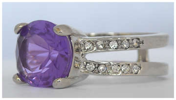 Simulated Amethyst and Simulated Diamond 18K White Gold Plated Ring - NO COMBINED POSTAGE