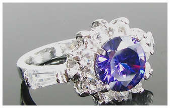 18K White Gold Plated Simulated Amethyst Ring - NO COMBINED POSTAGE