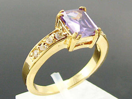Simulated Amethyst and Simulated Diamond 18K Yellow Gold Plated Ring - NO COMBINED POSTAGE