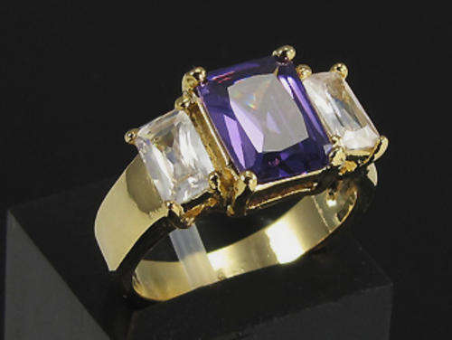 Simulated Amethyst 18K Yellow Gold Plated Ring - NO COMBINED POSTAGE