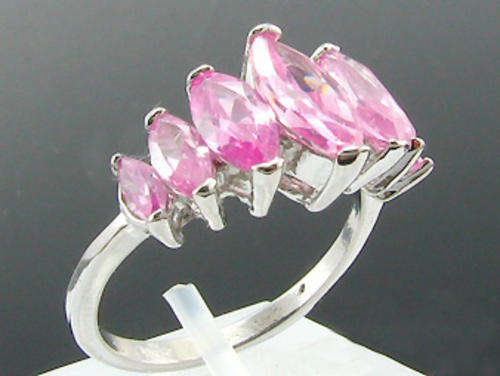 Pink Simulated Diamond 18K White Gold Plated Ring