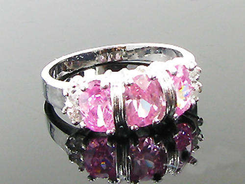 Pink and Clear Simulated Diamond 18K White Gold Plated Ring - NO COMBINED POSTAGE