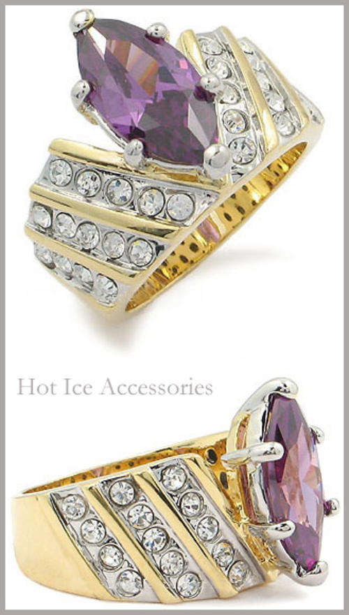 Simulated Amethyst 18K Yellow Gold Plated Ring - NO COMBINED POSTAGE