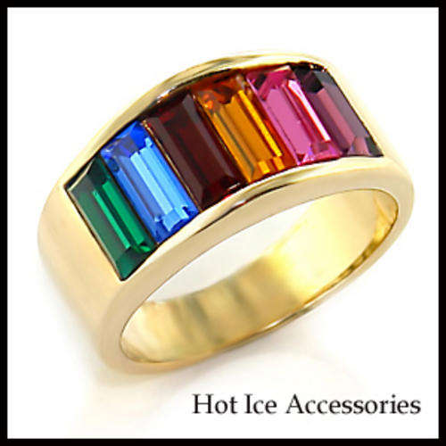 Multi Coloured Cubic Zirconia 18K Yellow Gold Plated Ring - NO COMBINED POSTAGE