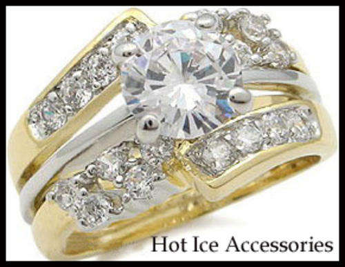 Simulated Diamond 18K Yellow Gold Plated Wedding Ring Set