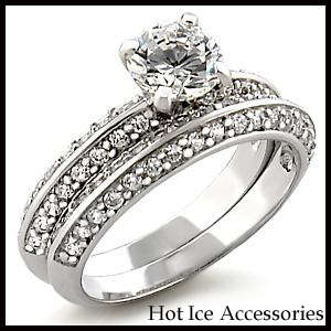 Simulated Diamond 18K White Gold Plated Wedding Ring Set