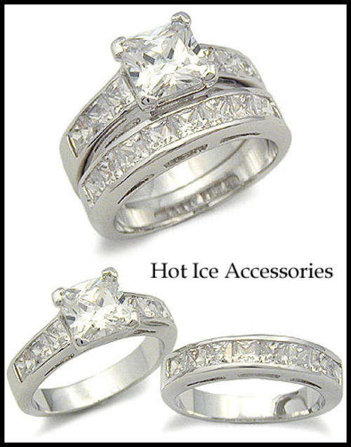 Simulated Diamond 18K White Gold Plated Wedding Ring Set