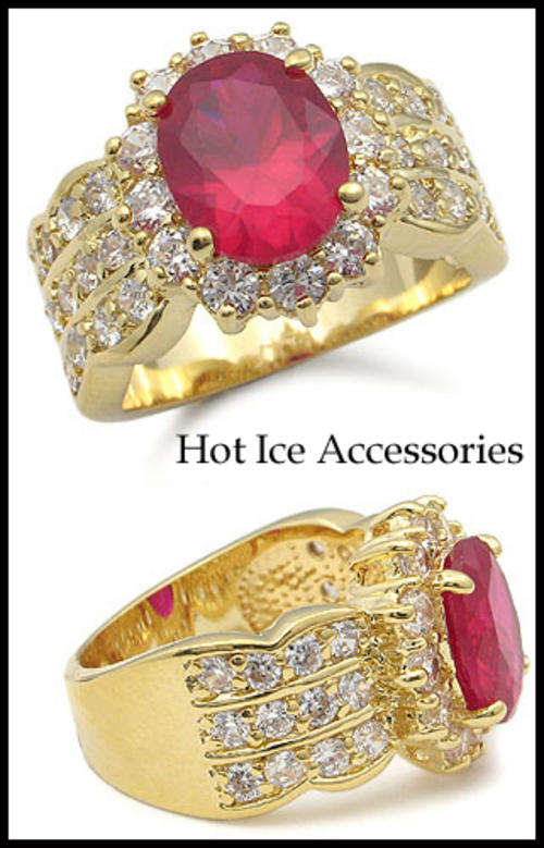 Simulated Ruby 18K Yellow Gold Plated Ring - NO COMBINED POSTAGE