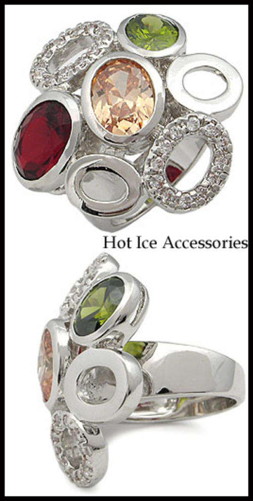 Multi Coloured Cubic Zirconia 18K White Gold Plated Ring - NO COMBINED POSTAGE