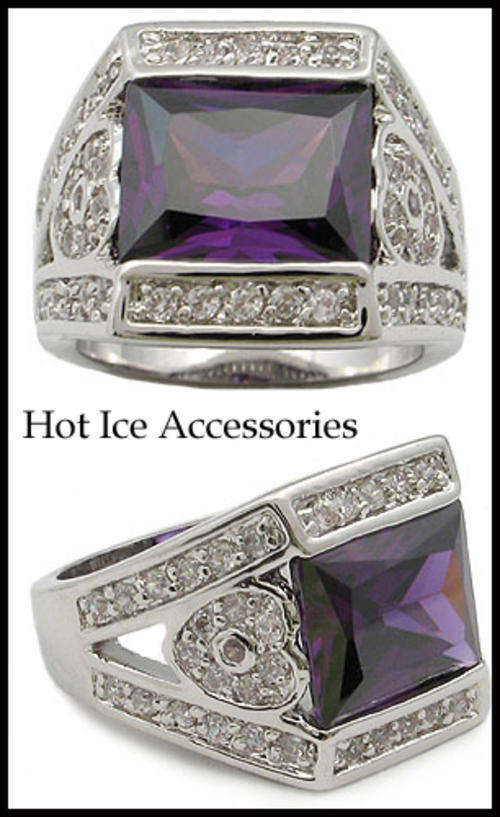 Simulated Amethyst 18K White Gold Plated Ring - NO COMBINED POSTAGE
