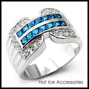 Simulated Sapphire & Simulated Diamond 18K White Gold Plated Ring