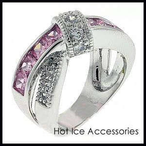 Pink And Clear Simulated Diamond 18K White Gold Plated Ring - NO COMBINED POSTAGE