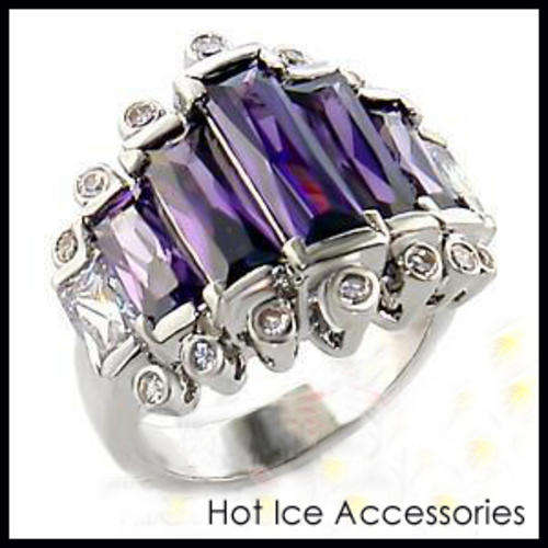 Simulated Amethyst 18K White Gold Plated Ring - NO COMBINED POSTAGE