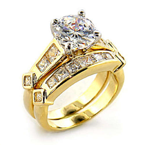 Simulated Diamond 18K Yellow Gold Plated Wedding Ring Set