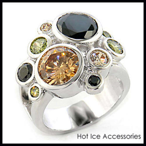 Multi Coloured Cubic Zirconia 18K White Gold Plated Ring - NO COMBINED POSTAGE