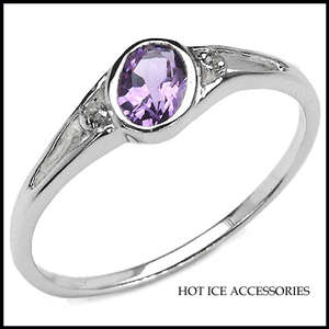 STERLING SILVER GENUINE AMETHYST AND DIAMOND RING - NO COMBINED POSTAGE