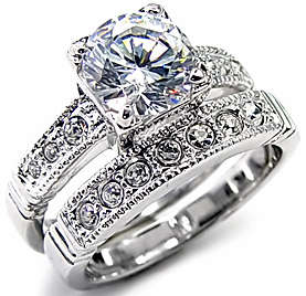 Simulated Diamond 18K White Gold Plated Wedding Ring Set - NO COMBINED POSTAGE