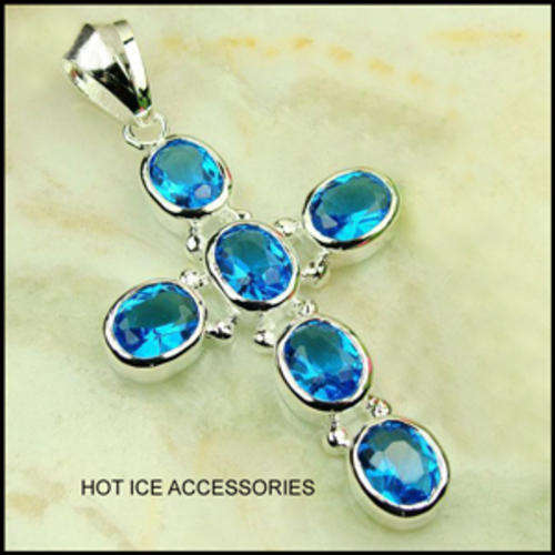 GENUINE STERLING SILVER SWISS BLUE TOPAZ GEMSTONE PENDANT - NO COMBINED POSTAGE