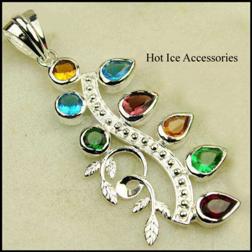 STERLING SILVER GENUINE MULTI GEMSTONE PENDANT - NO COMBINED POSTAGE