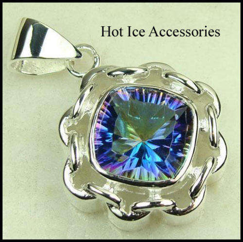 STERLING SILVER GENUINE MYSTIC TOPAZ GEMSTONE PENDANT - NO COMBINED POSTAGE