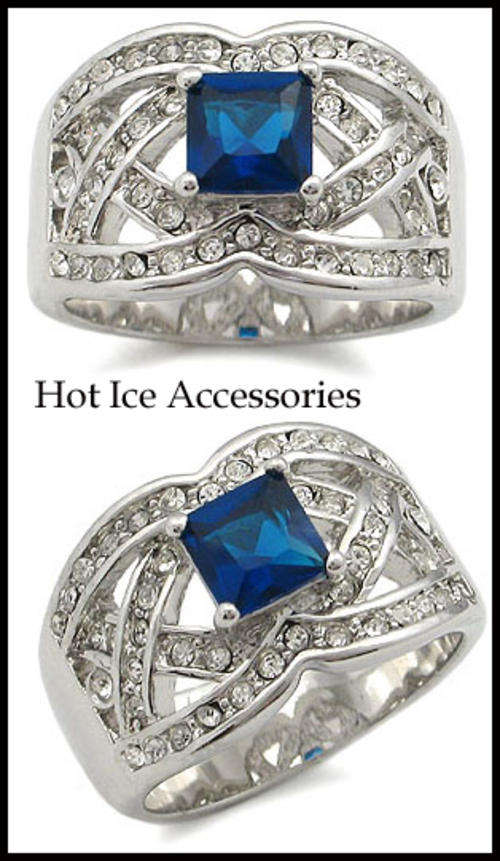 Simulated Sapphire 18K White Gold Plated Ring - NO COMBINED POSTAGE