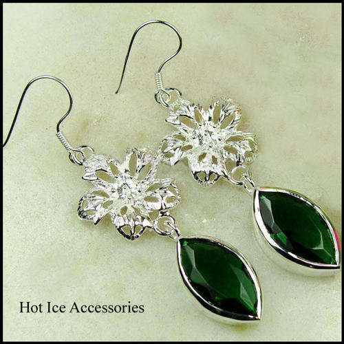 GENUINE STERLING SILVER PERIDOT GEMSTONE EARRINGS - NO COMBINED POSTAGE