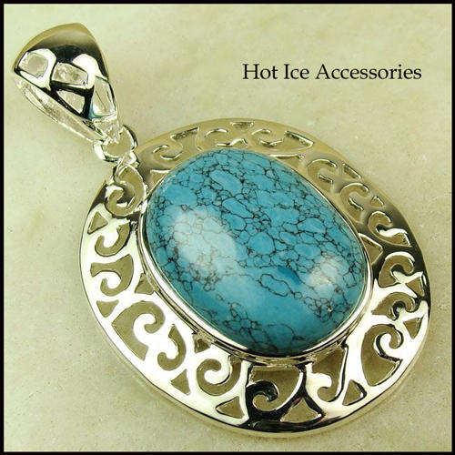 STERLING SILVER GENUINE BLUE TURQUOISE GEMSTONE PENDANT  - NO COMBINED POSTAGE