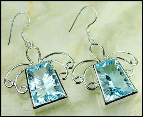 STERLING SILVER BLUE TOPAZ CZ EARRINGS