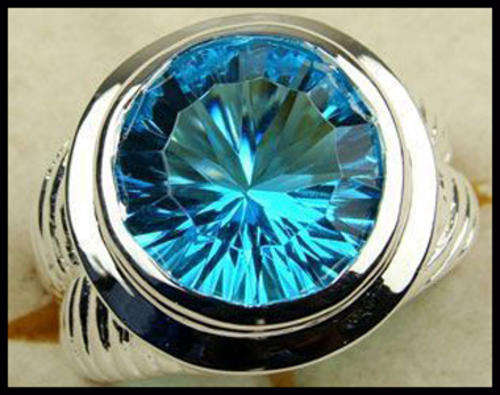 STERLING SILVER SWISS BLUE TOPAZ CZ RING