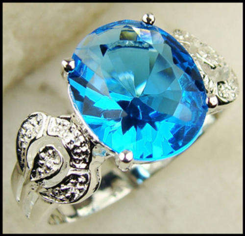 STERLING SILVER SWISS BLUE TOPAZ CZ RING