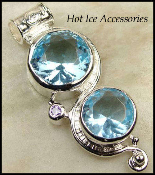 STERLING SILVER BLUE TOPAZ CZ PENDANT