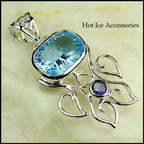 **INTERNATIONAL SHIPPING** STERLING SILVER SIMULATED BLUE TOPAZ AND AMETHYST PENDANT