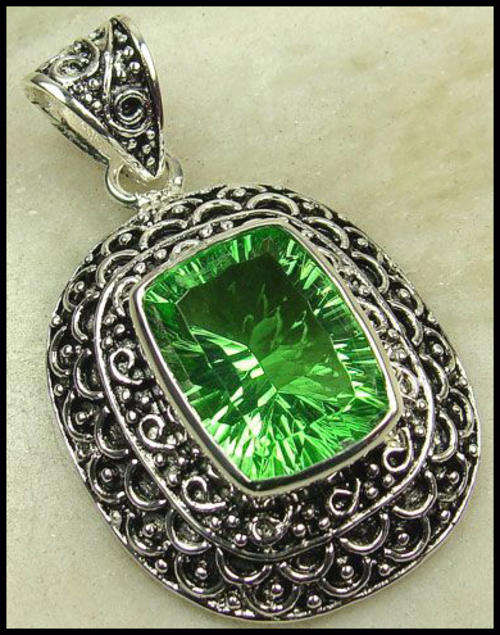 STERLING SILVER GREEN QUARTZ CZ PENDANT