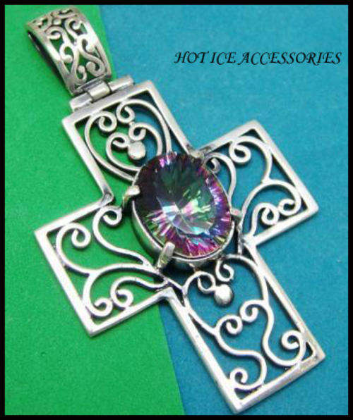 **INTERNATIONAL SHIPPING** STERLING SILVER SIMULATED MYSTIC TOPAZ PENDANT
