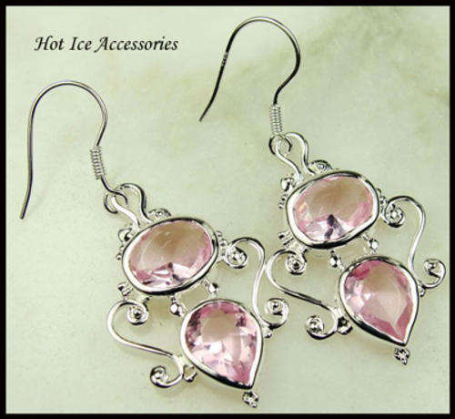 **INTERNATIONAL SHIPPING** STERLING SILVER SIMULATED PINK TOPAZ PENDANT