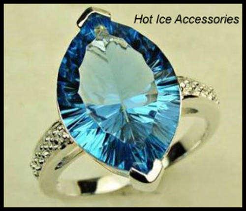 **INTERNATIONAL SHIPPING** STERLING SILVER HALLMARKED SIMULATED BLUE TOPAZ RING