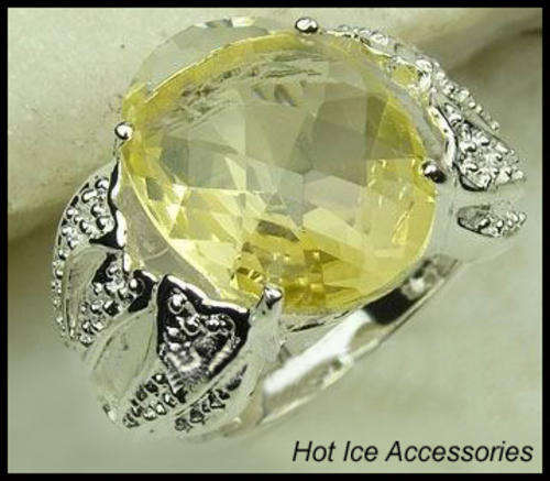 **INTERNATIONAL SHIPPING** STERLING SILVER HALLMARKED SIMULATED LIGHT CITRINE RING