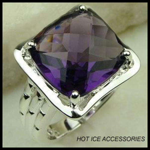 **INTERNATIONAL SHIPPING** STERLING SILVER HALLMARKED SIMULATED AMETHYST RING