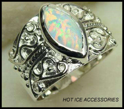 **INTERNATIONAL POSTAGE** STERLING SILVER SIMULATED WHITE FIRE OPAL RING*NO COMBINED POSTAGE