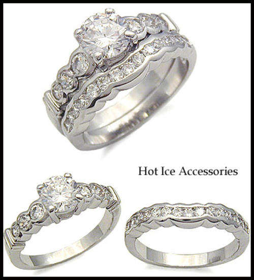 **INTERNATIONAL POSTAGE**  SIMULATED DIAMOND 18K WHITE GOLD PLATED WEDDING RING SET
