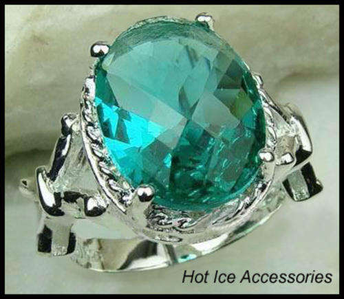 **INTERNATIONAL SHIPPING** STERLING SILVER HALLMARKED SIMULATED GREEN AMETHYST RING