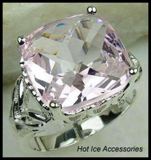 **INTERNATIONAL SHIPPING** STERLING SILVER HALLMARKED SIMULATED PINK TOPAZ RING