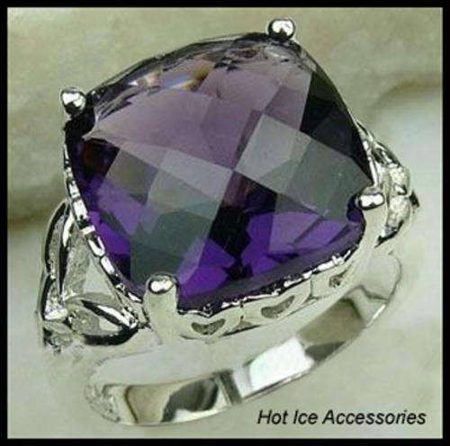 **INTERNATIONAL POSTAGE** FULLY HALLMARKED 925 STERLING SILVER SIMULATED AMETHYST RING