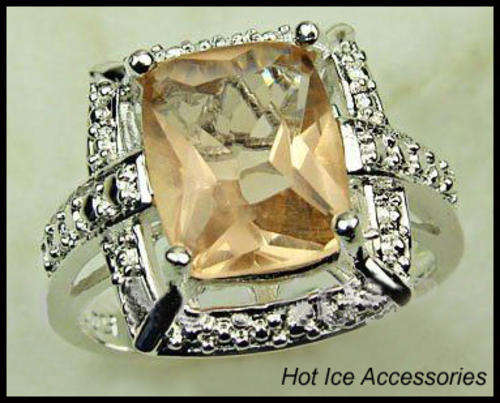 **INTERNATIONAL SHIPPING** STERLING SILVER 925 HALLMARKED SIMULATED MORGANITE RING