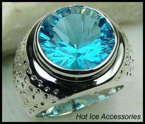 **INTERNATIONAL SHIPPING** STERLING SILVER HALLMARKED SIMULATED BLUE TOPAZ RING