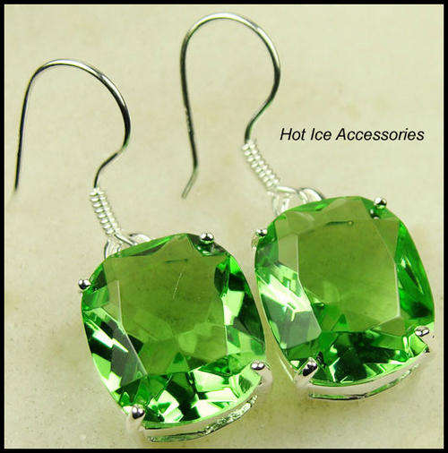 **INTERNATIONAL SHIPPING** STERLING SILVER SIMULATED PERIDOT EARRINGS