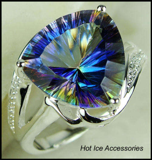 **INTERNATIONAL SHIPPING** STERLING SILVER SIMULATED MYSTIC TOPAZ RING
