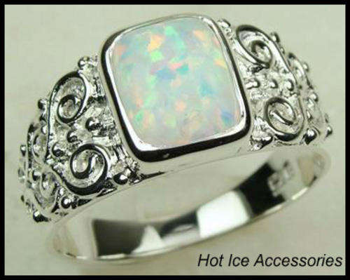 **INTERNATIONAL POSTAGE** STERLING SILVER SIMULATED WHITE FIRE OPAL RING*NO COMBINED POSTAGE