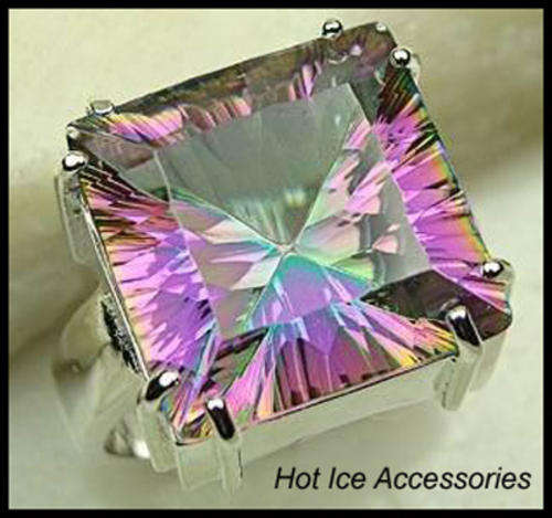 **INTERNATIONAL SHIPPING** STERLING SILVER SIMULATED MYSTIC TOPAZ RING